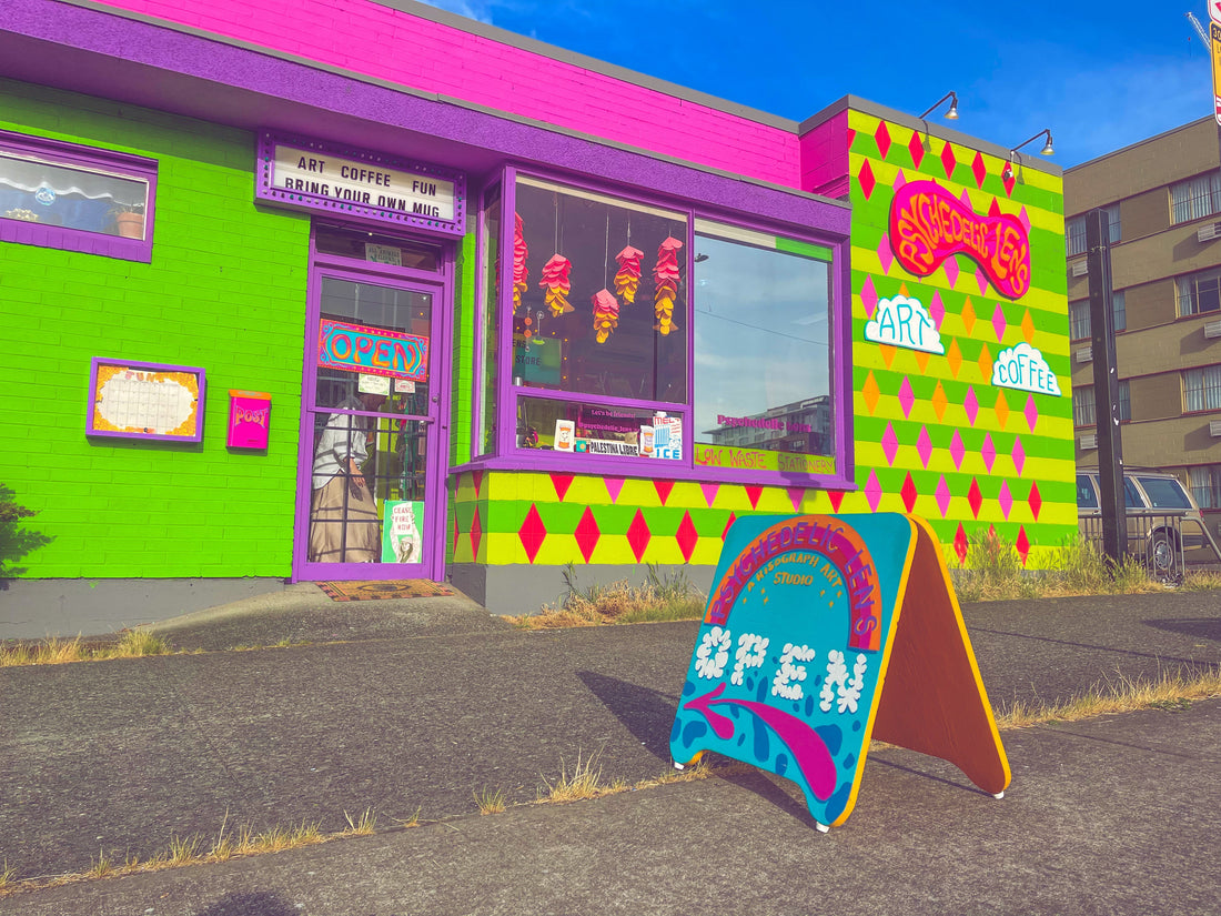 A super colorful shop front and A-frame