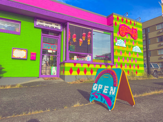 A super colorful shop front and A-frame