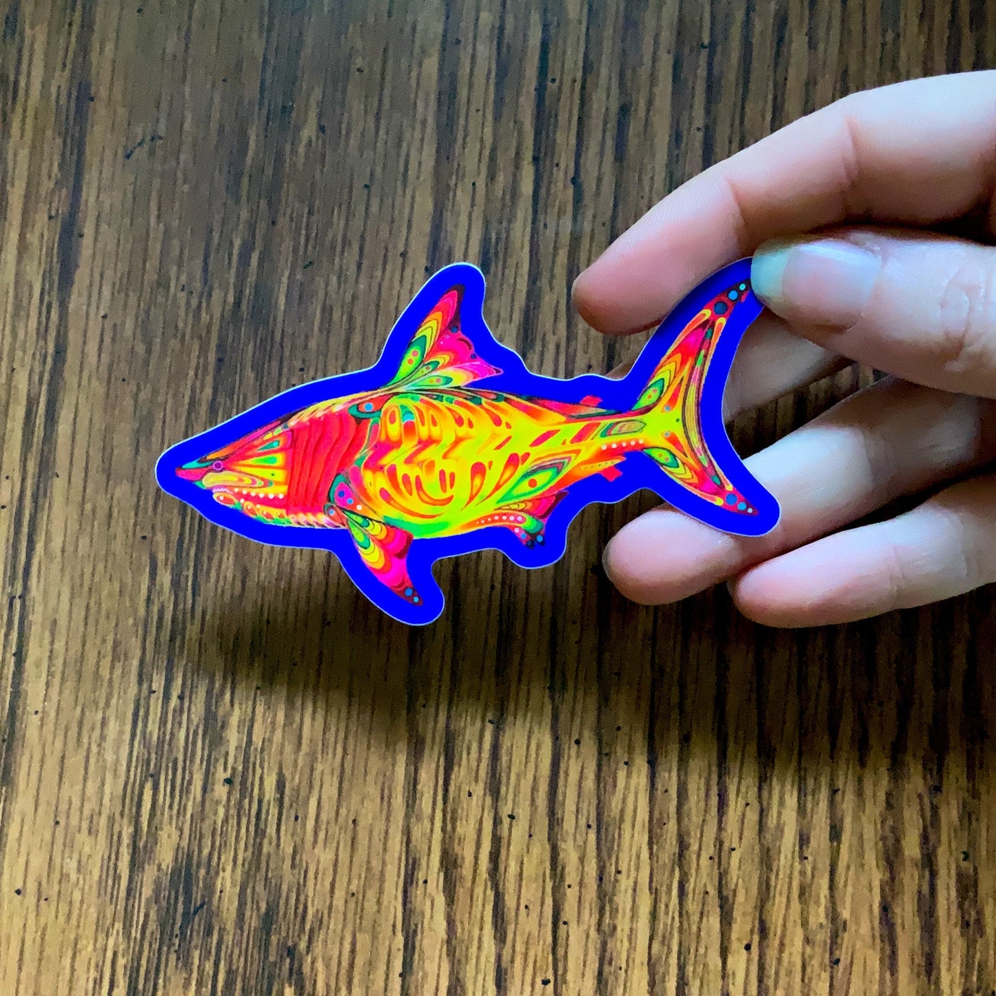 Psychedelic Shark die cut sticker