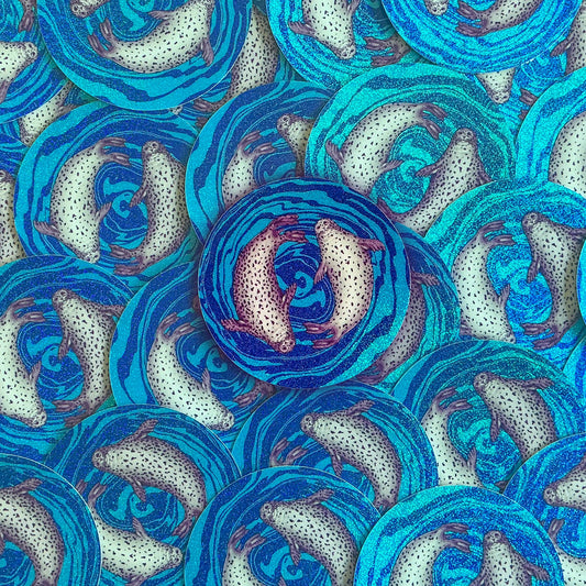 Swimming seals glitter sticker